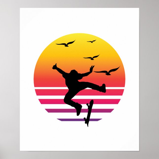 Skateboaråtergång, solnedgång, #Skateboarding Poster (Framsidan)