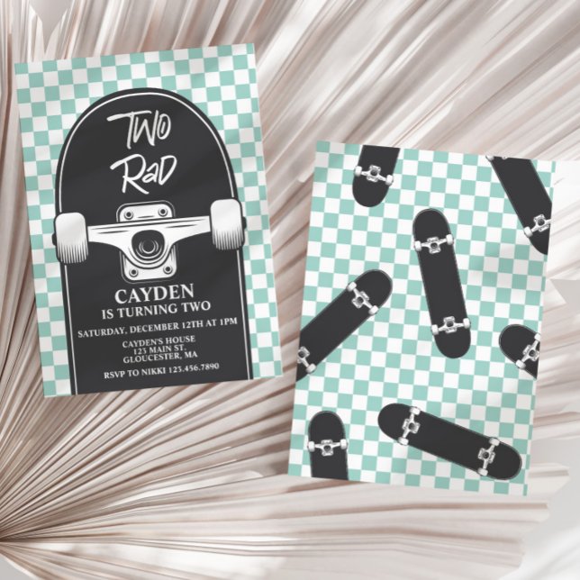 Skateboard 2 radbyte 2:a födelsedagsinbjudan inbjudningar (Skapare uppladdad)