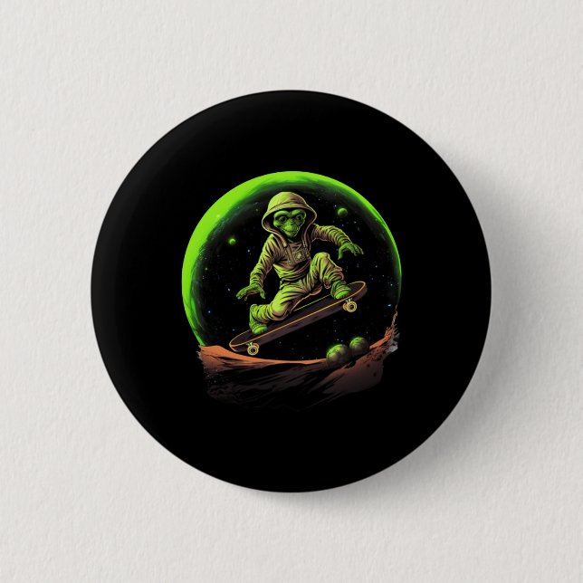 Skateboard-alien på Saturnus ring Yttre rymden Knapp (Framsida)