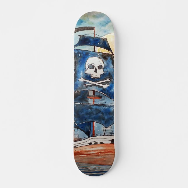 Skateboard Barco pirata con luna llena (Framsida)