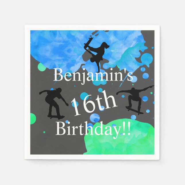 Skateboard Birthday, 16 Birthday Pappersservett (Framsidan)