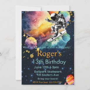 Skateboard Birthday, Astronaut Birthday, Space Inbjudningar