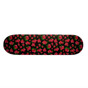 Skateboard Black and Röd ros Mönster Girls Bräda 20,5 Cm