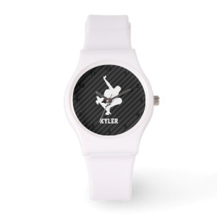 Skateboard; Black & Mörk Grått Rand Armbandsur