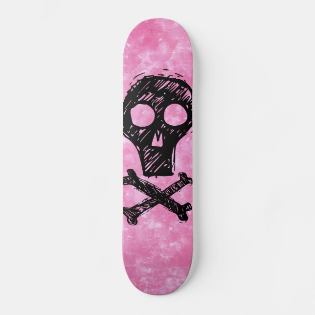 Skateboard Black Skull Rosa himlar Bräda 20 Cm (Framsida)