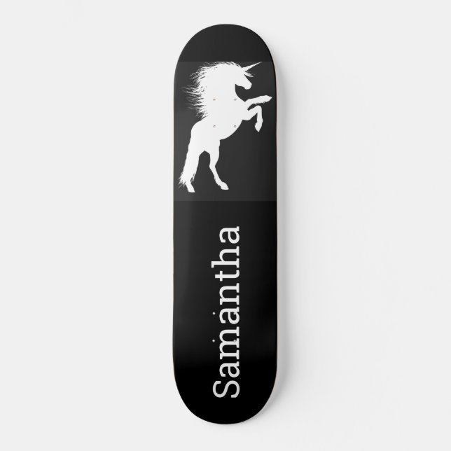 Skateboard Black White Unicorn (Framsida)