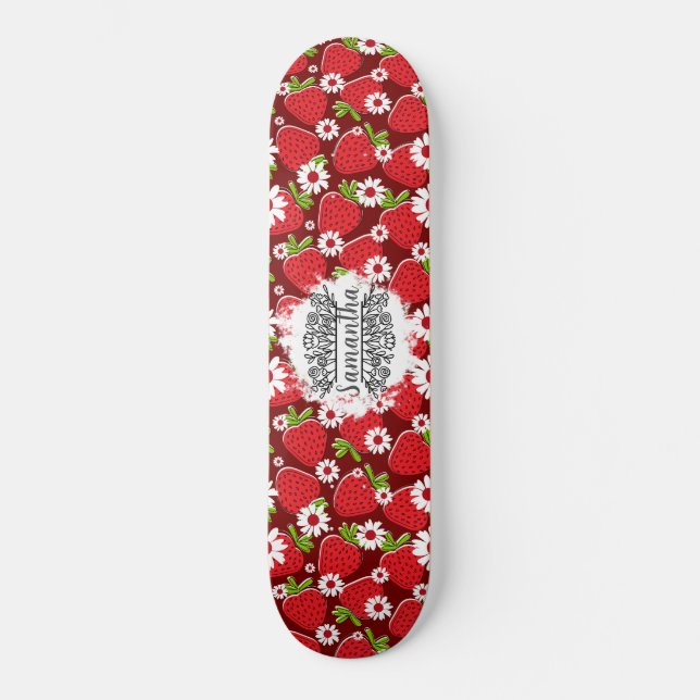 Skateboard Blommigt och jordgubbar (Framsida)