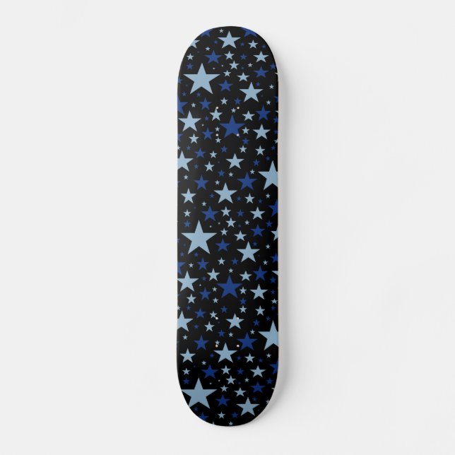Skateboard Blue Stars, svart bakgrund (Framsida)