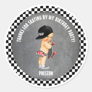 Skateboard Boy Hat Skater Red Grått Black Check Runt Klistermärke