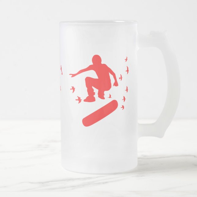 skateboard. bräda med fåglar. frostat ölglas (Höger)