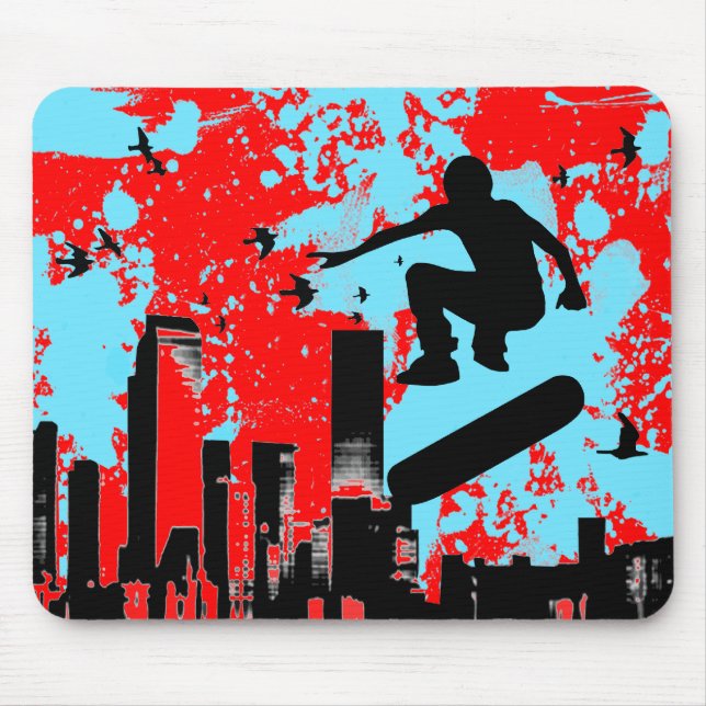 skateboard. bräda med fåglar. musmatta (Framsidan)