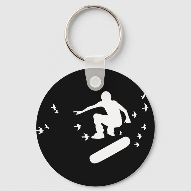 skateboard. bräda med fåglar. nyckelring (Framsida)