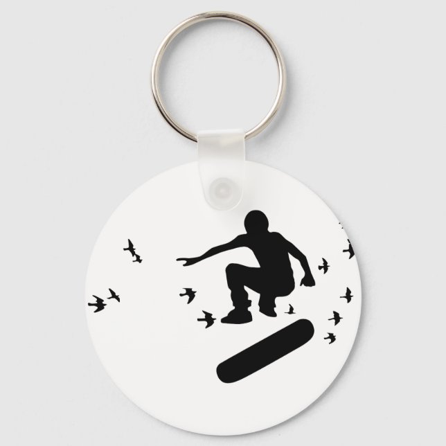 skateboard. bräda med fåglar. nyckelring (Framsida)