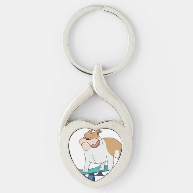 Skateboard bulldog twisted heart silverfärgad nyckelring (Framsidan)