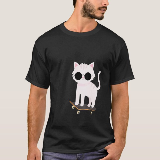 Skateboard Ca Söt Katt Buffar Katt T Shirt (Framsida)