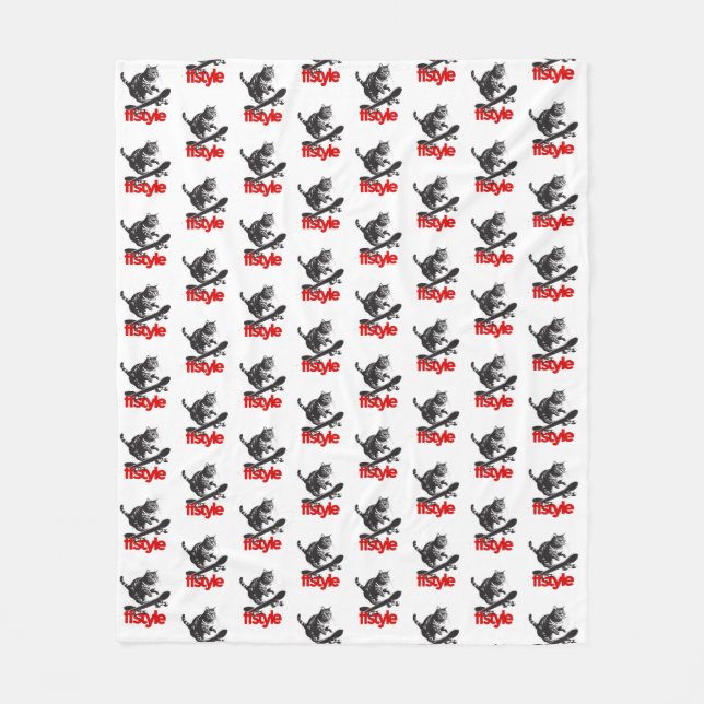 Skateboard Cat FFStyle White Fleecefilt (Framsidan)