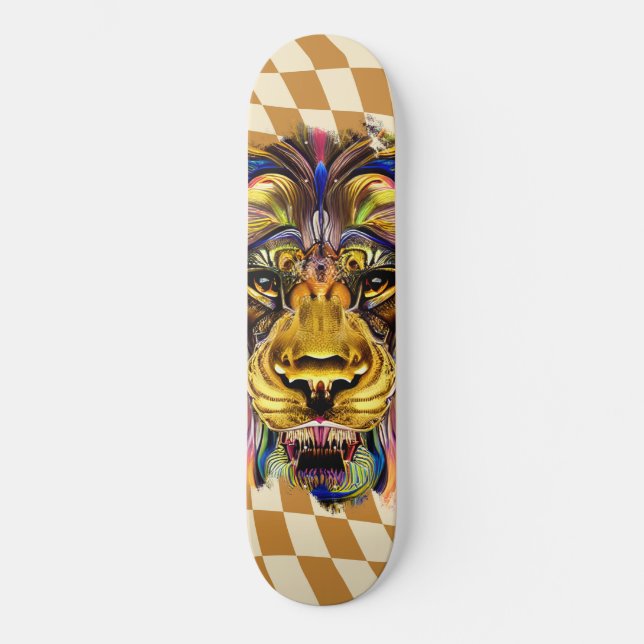 Skateboard Checkated Retro Golden Lejon (Framsida)