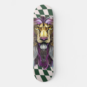 Skateboard Checkated Retro grönt lila Lejon