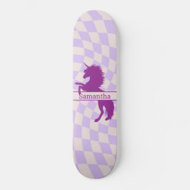 Skateboard Checkerboard Lila Unicorn