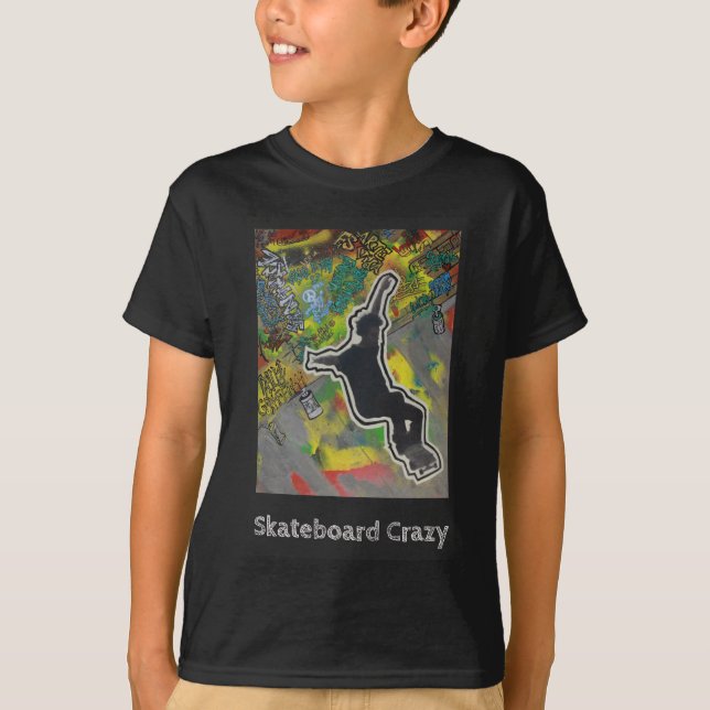 Skateboard Crazy - graffiti, pop art, gatukonst T Shirt (Framsida)