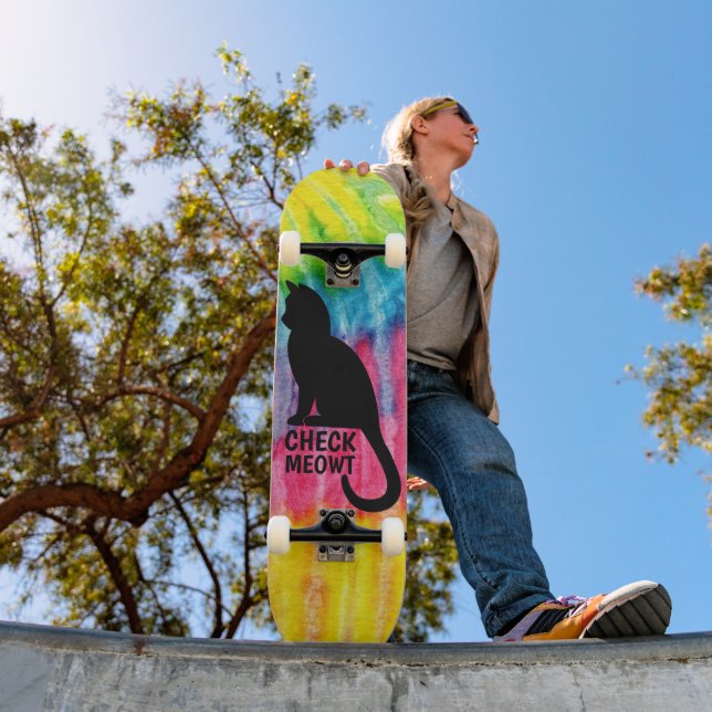 Skateboard Cute Black Check Meowt (kateboard) (Utomhus 1)
