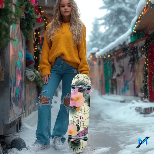 Skateboard-däck för Abstrakt av tropisk Blommigt Mini Skateboard Bräda 18,5 Cm (Skapare uppladdad)