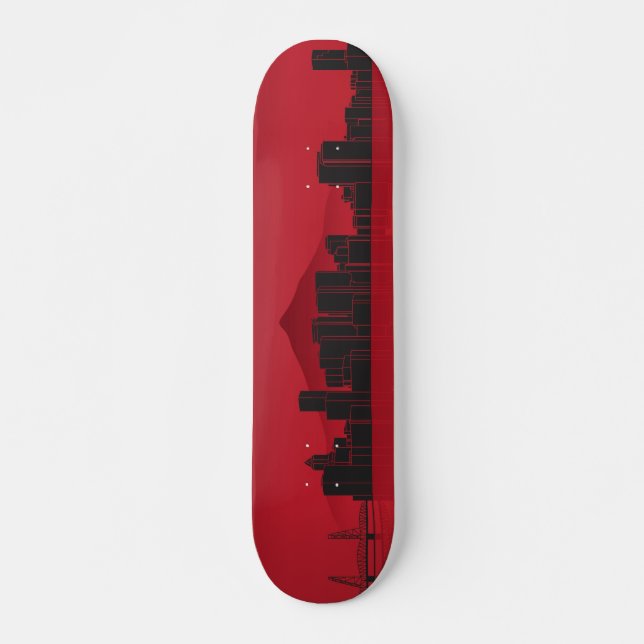 Skateboard Deck - Portland Skyline - Red (Framsida)