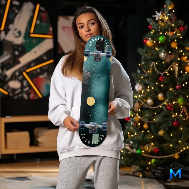 Skateboard Deep Teal och Guld minimalist Abstrakt  (Skapare uppladdad)