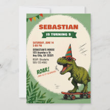 Skateboard Dinosaur Födelsedagsinbjudan
