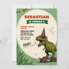 Skateboard Dinosaur Födelsedagsinbjudan Inbjudningar