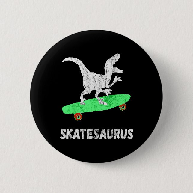 Skateboard Dinosaur Skateboarding T-Rex Rolig Skat Knapp (Framsida)