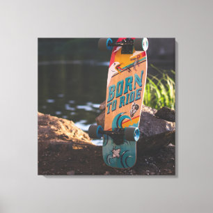 Skateboard, född till strand canvastryck