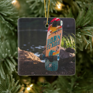 Skateboard, född till strand julgransprydnad keramik