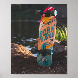 Skateboard, född till strand poster