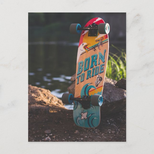 Skateboard, född till strand vykort (Framsida)