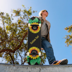 Skateboard för anpassningsbar av text med solblomm