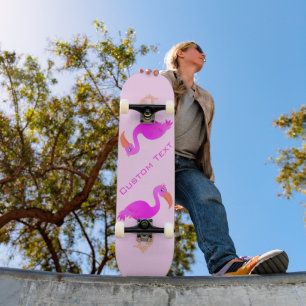 Skateboard för anpassningsbar-text - Rosa Flamingo