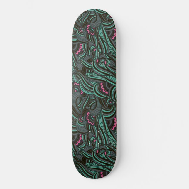 Skateboard för Blommönster av grönt och Rosa (Framsida)