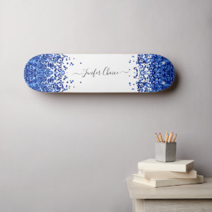 Skateboard för eget namn för  blått Glitter