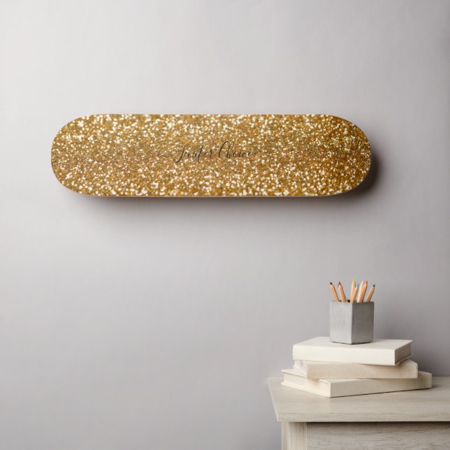 Skateboard för eget namn för gyllene Glitter (Väggkonst (Horz))