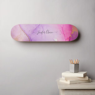Skateboard för eget namn för Rosa Glitter