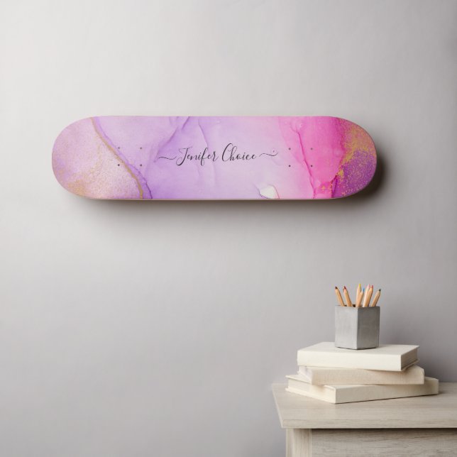 Skateboard för eget namn för  Rosa Glitter (Väggkonst (Horz))