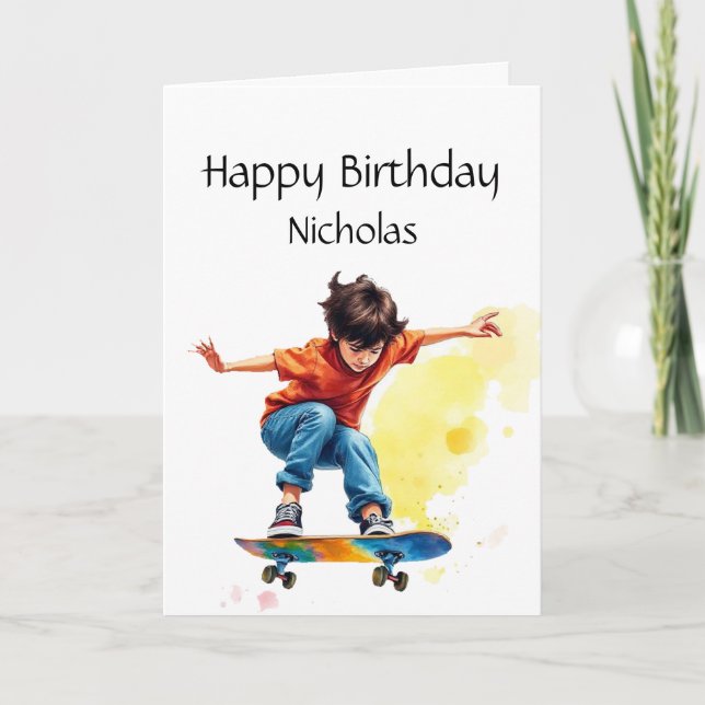 Skateboard för eget namn på roligt Birthday Kort (Framsida)