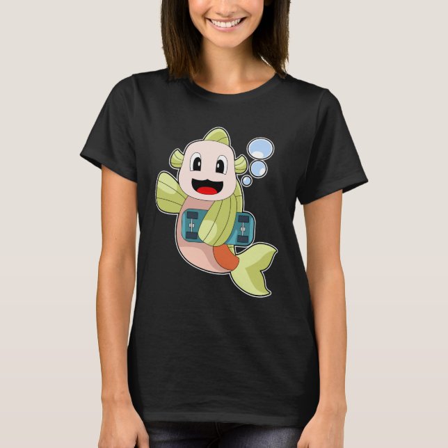 Skateboard för fiskskal t shirt (Framsida)