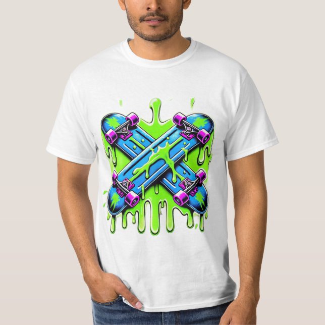 Skateboard för grönt t shirt (Framsida)