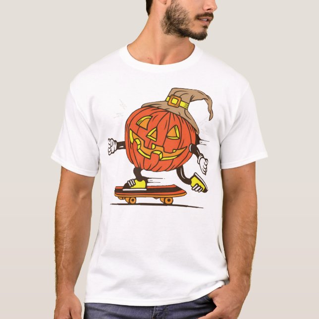 Skateboard för halloween-pumpa med skater t shirt (Framsida)