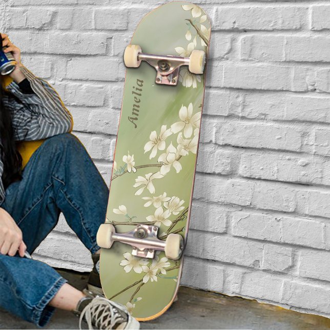 Skateboard för Ljust grönt vitblommor för personli (Skapare uppladdad)