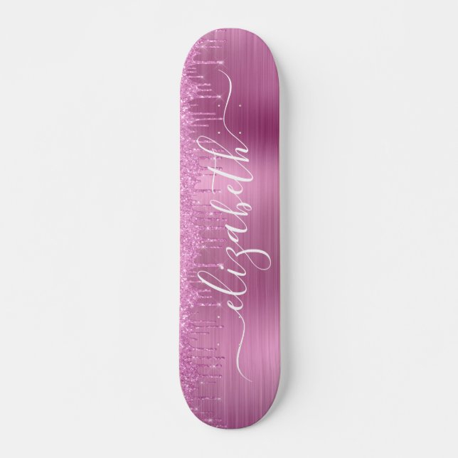 Skateboard för Rosa Glitter Personlig (Framsida)