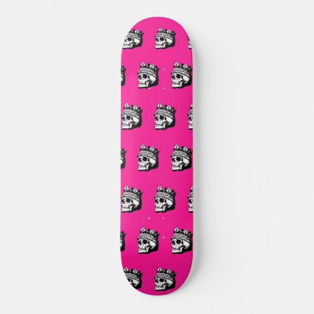Skateboard för Rosa i Skull och Krona Mönster (Framsida)