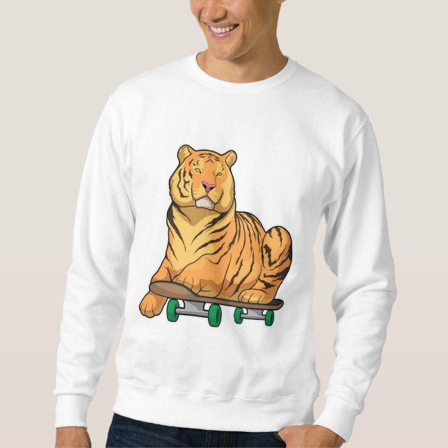 Skateboard för tigerSkater Lång Ärmad Tröja (Framsida)